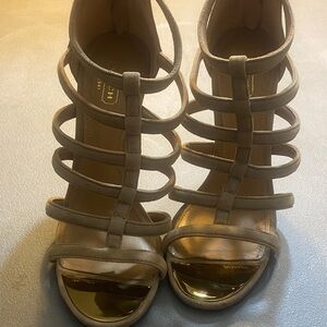 Coach Beige Strappy Heels with Gold Toe